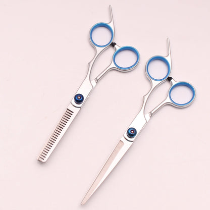 Ciseaux coiffure - Kit ciseaux de coiffeur - Argenté et Bleu - Cheveu Soyeux