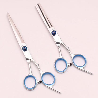 Ciseaux coiffure - Kit ciseaux de coiffeur - Argenté et Bleu - Cheveu Soyeux