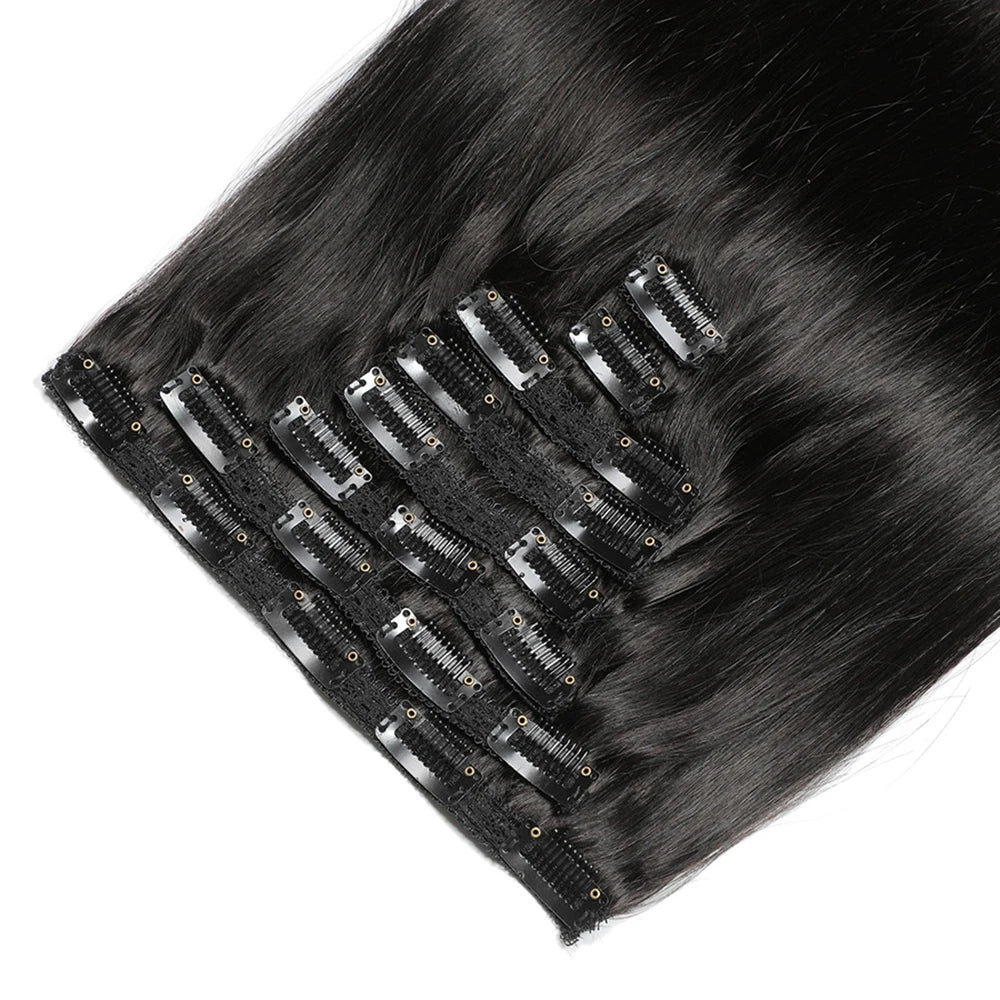 Extension de cheveux humains à clip brune – Ajoutez du volume et de la longueur à vos cheveux avec des extensions naturelles de haute qualité à clip. Faciles à poser, ces extensions de cheveux bruns s'adaptent parfaitement à votre coiffure pour un résultat instantané et élégant. Idéales pour un look naturel et sans effort, elles offrent un confort optimal et une tenue longue durée.