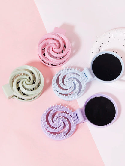 Ensemble brosse de poche avec miroir, pratique et compact, idéal pour des retouches rapides et un coiffage en déplacement
