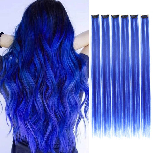 Extensions à clip dégradé de bleu cobalt, ajoutent une touche de brillance et de couleur à vos cheveux pour un look festif et glamour.