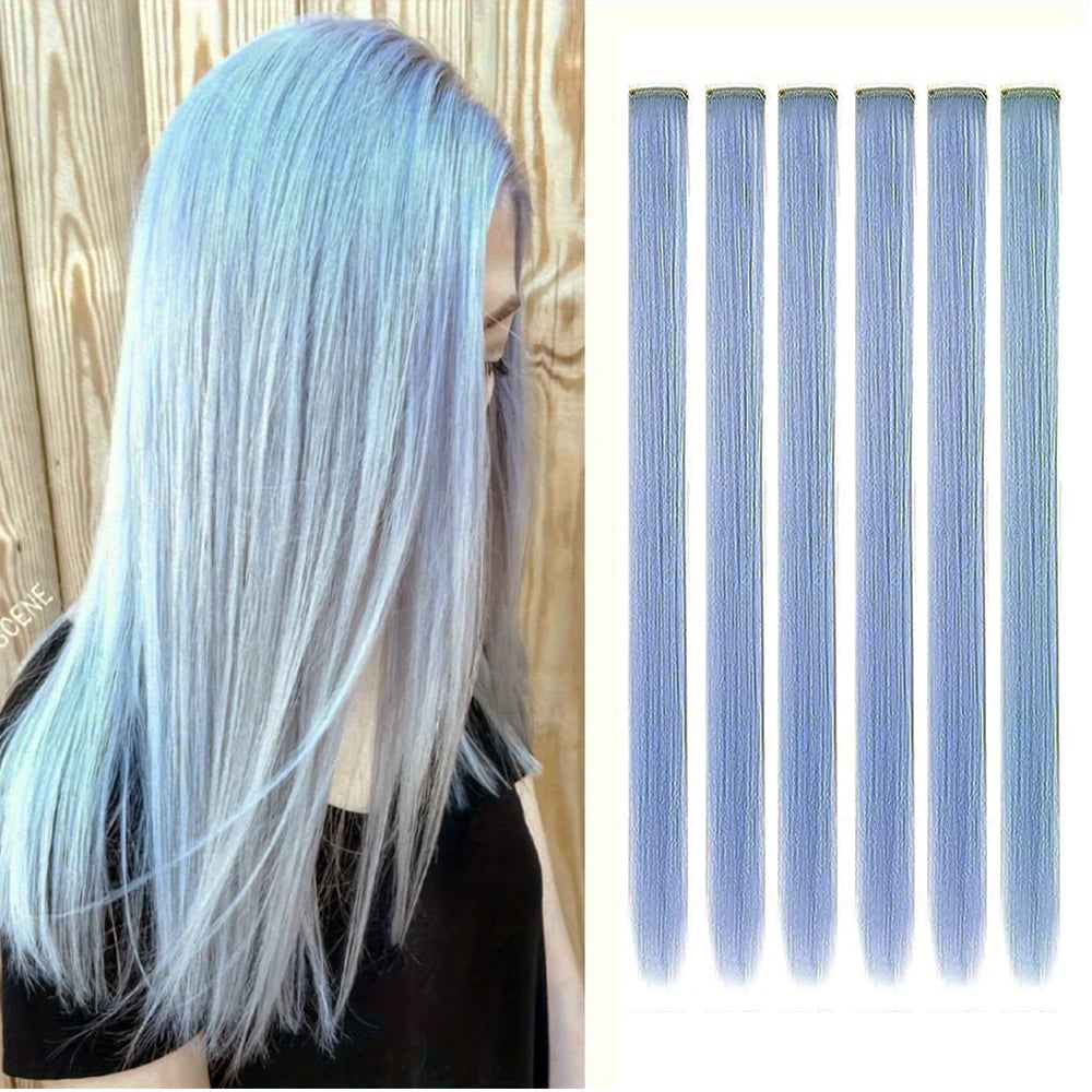 Extensions à clip dégradé de bleu gris, ajoutent une touche de brillance et de couleur à vos cheveux pour un look festif et glamour.