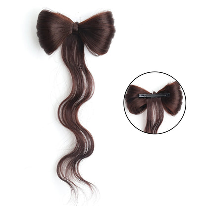 Barrette chatain extension de cheveux avec nœud papillon, accessoire élégant et original pour ajouter du volume et de la texture à vos cheveux, idéal pour un look sophistiqué