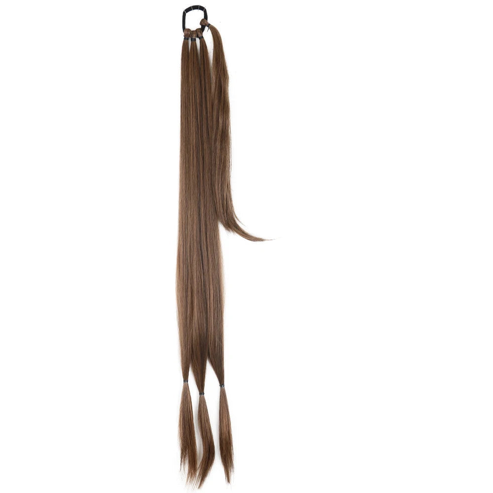 Extension de cheveux châtain  élastique, queue de cheval 85 cm