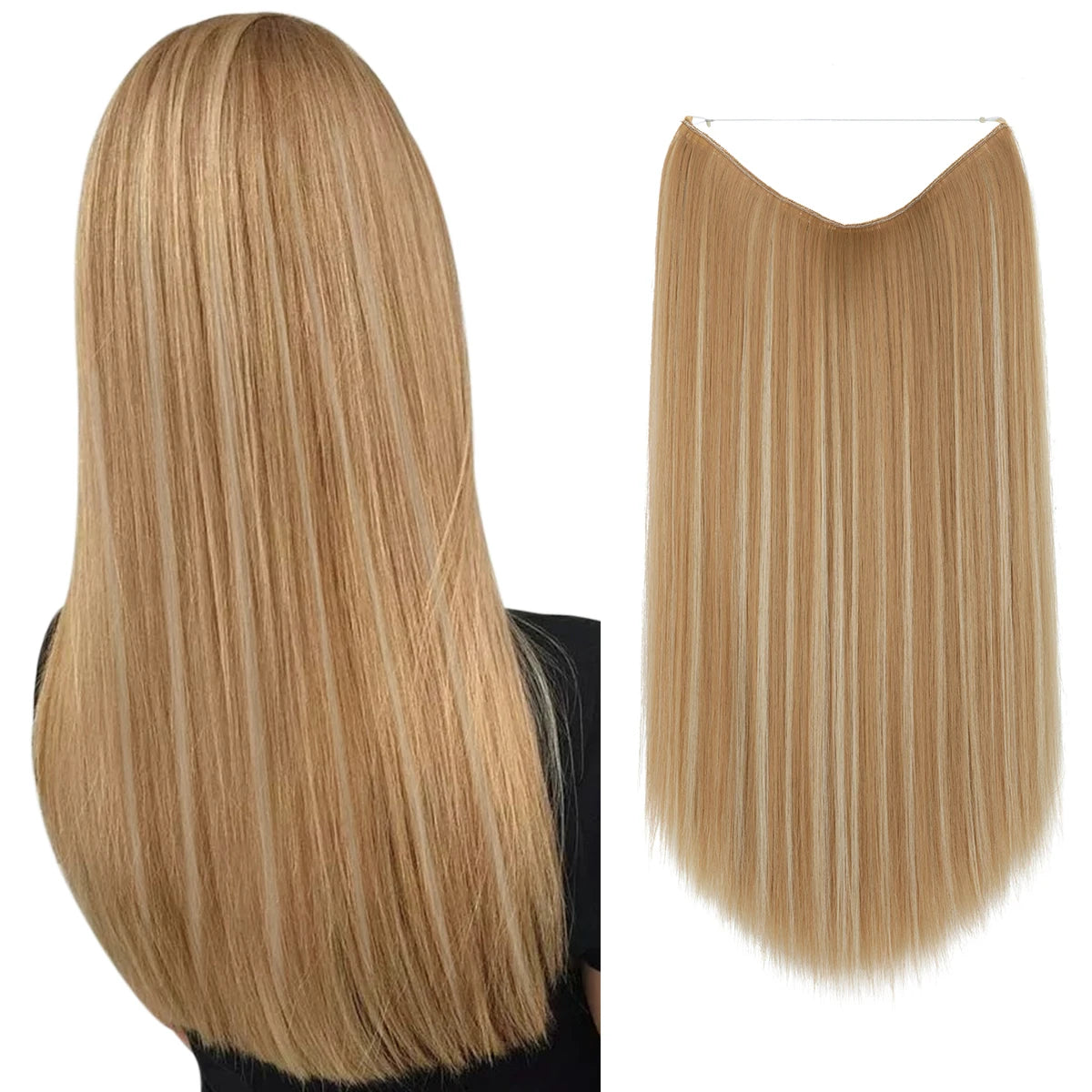 Belle femme avec Extensions cheveux - Effet naturel - Long - Raide - Lisse - Brillance - Volume - Coiffure - Look élégant - Cheveux soyeux - Facile à poser - Haute qualité- blond et rousse