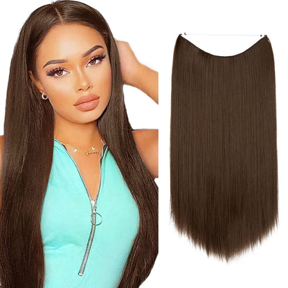 Belle femme avec Extensions cheveux chatain foncé- Effet naturel - Long - Raide - Lisse - Brillance - Volume - Coiffure - Look élégant - Cheveux soyeux - Facile à poser - Haute qualité- 