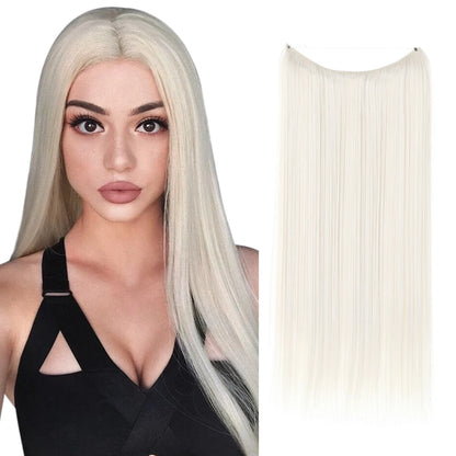 Belle femme avec Extensions cheveux - Effet naturel - Long - Raide - Lisse - Brillance - Volume - Coiffure - Look élégant - Cheveux soyeux - Facile à poser - Haute qualité- blanc