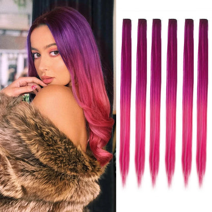 Extensions à clip dégradé de fuchsia au rose bonbon , ajoutent une touche de brillance et de couleur à vos cheveux pour un look festif et glamour.
