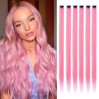Extensions à clip rose bonbon clair ,  ajoutent une touche de brillance et de couleur à vos cheveux pour un look festif et glamour.