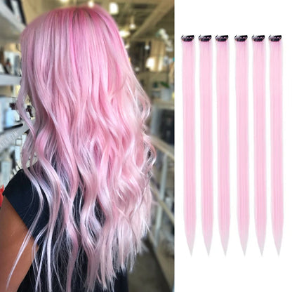 Extensions à clip rose clair, ajoutent une touche de brillance et de couleur à vos cheveux pour un look festif et glamour.