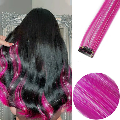 Extensions à clip rose flashy avec paillettes, ajoutent une touche de brillance et de couleur à vos cheveux pour un look festif et glamour.