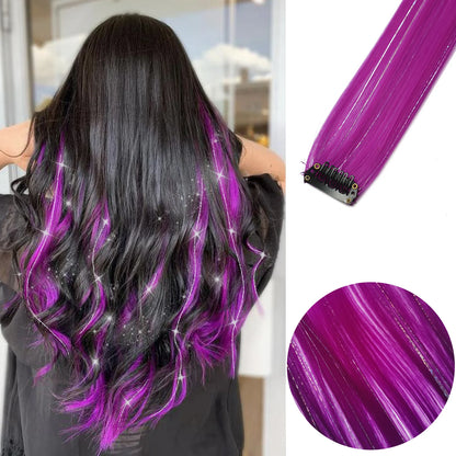 Extensions à clip fuchsia avec paillettes, ajoutent une touche de brillance et de couleur à vos cheveux pour un look festif et glamour.
