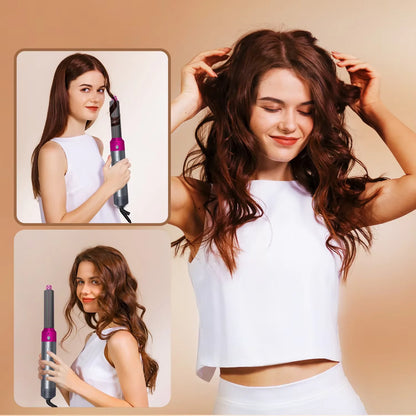 Belle femme avec cheveux bouclés - avec le - BouclEASY™ en action : création de boucles parfaites avec système d’aspiration automatique