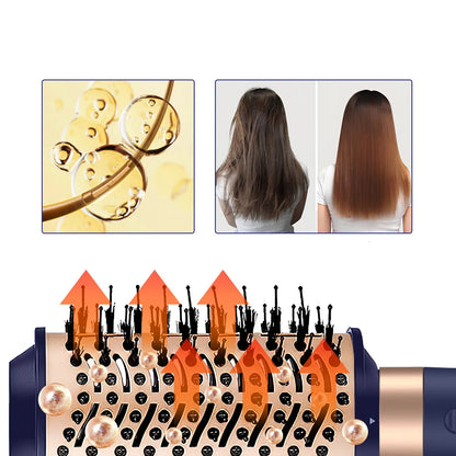 Appareil 4 en 1 souffleur air chaud,  conçu pour simplifier votre routine beauté. Combine les fonctions de sèche-cheveux, lisseur, peigne chauffant, fer à friser et brosse soufflante. 