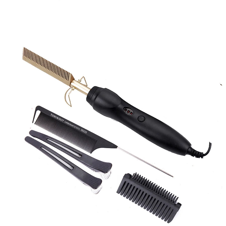 Peigne électrique couleur or – démêle, lisse et stylise en un seul geste