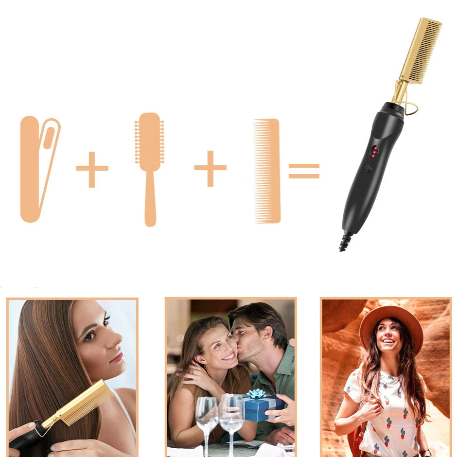Peigne électrique pratique – conçu pour un coiffage rapide et sans effort, idéal pour démêler, lisser et coiffer en toute simplicité