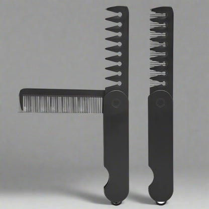 Peigne noir 2 en 1 multifonction, combinant dents larges et fines pour démêler et coiffer tous types de cheveux