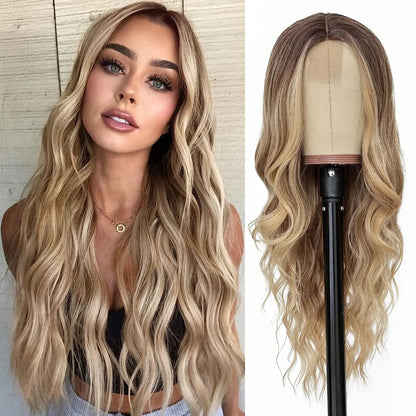 Perruque femme style long cheveux- Perruque-femme-longue-synthétique-look-naturel-coiffure-élegante-et-volumineuse-facile-d-entretien-style-glamour-et-tendance-pour-tous-types-d-occasions- blonf- femme au yeux bleu-