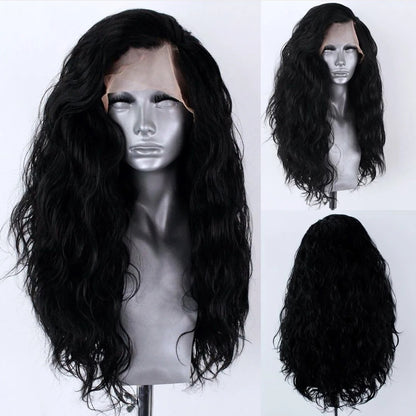 Perruque longue et naturelle, en fibre synthétique, offrant un look élégant et réaliste.