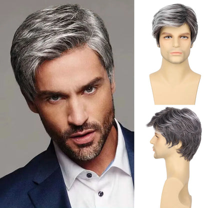Homme porte perruque pour homme grise ,  une excellente solution pour camoufler la calvitie ou la perte de cheveux, tout en offrant un look naturel et élégant