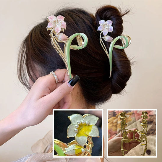Pince à cheveux élégante en métal, idéale pour maintenir les coiffures en place toute la journée.
