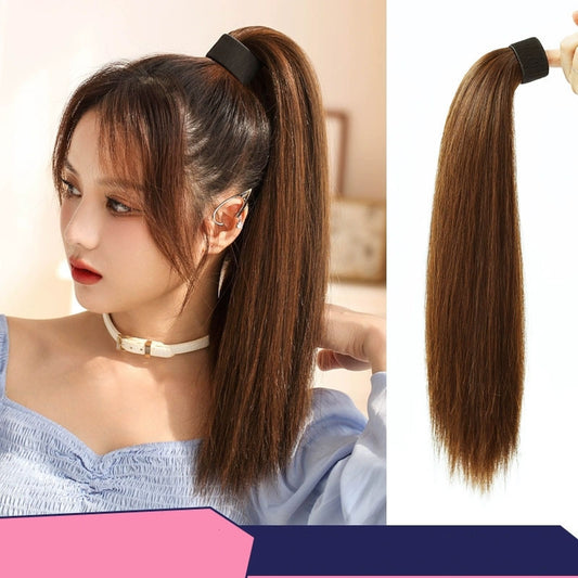 Extension queue de cheval longue et lisse – Cheveux synthétiques châtain foncé 50 cm