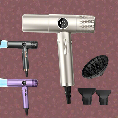 Sèche-cheveux professionnel puissant avec diffuseur, idéal pour sécher rapidement et définir les boucles