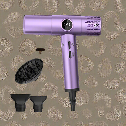 Sèche-cheveux professionnel puissant avec diffuseur, idéal pour sécher rapidement et définir les boucles couleur violet
