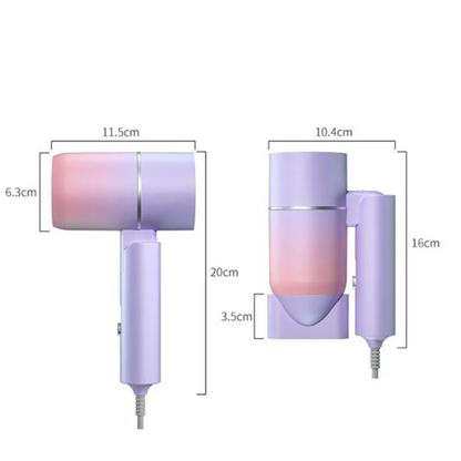 Sèche-cheveux de voyage pliable avec 2 vitesses avec dimensions – Compact et pratique, ce sèche-cheveux pliable est idéal pour les voyages. Proposant deux vitesses réglables, il permet un séchage rapide et efficace tout en prenant peu de place dans votre valise. Son design pliable facilite le rangement, et il convient à tous les types de cheveux. Parfait pour les voyageurs en quête d'un appareil de qualité, léger et performant."