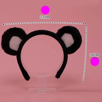 Serre-tête orné d’oreilles d’ourson en peluche de couleur noire et rose, accessoire ludique et décoratif