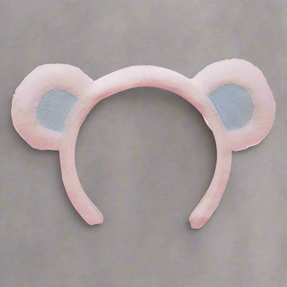 Serre-tête rose avec des oreilles d’ourson rondes en peluche, accessoire mignon et ludique