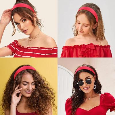 Femmes mise en beauté, portant un serre-tête rouge vif comme accessoire coiffure et permet de  maintenir cheveux en place.