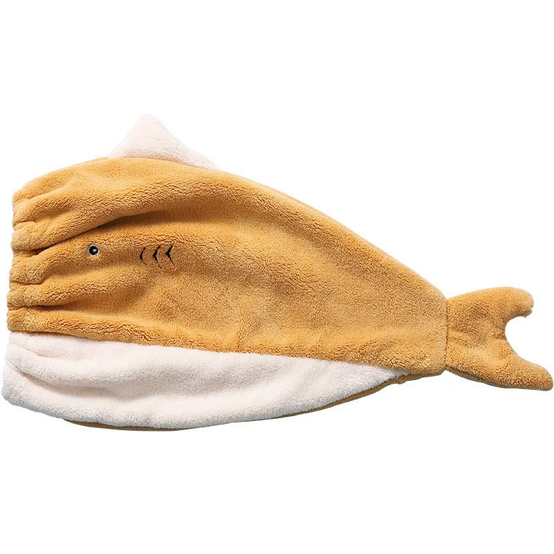 Photo bonnet de bain jaune requin sur fond blanc
