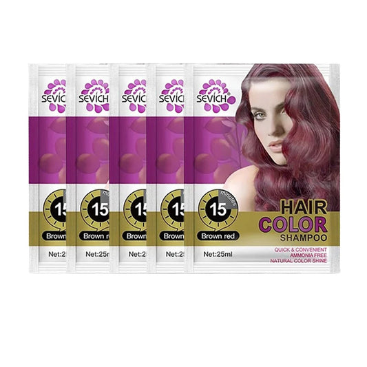 5 sachets de shampooing colorant Sevich cheveux brun rouge, application rapide et naturelle