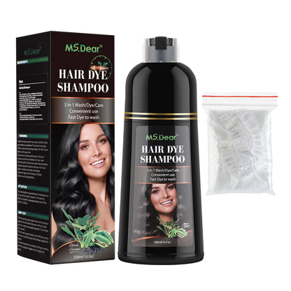 Shampoing colorant cheveux noir MS.Dear 3 en 1 avec boîte et accessoires, soin rapide et pratique