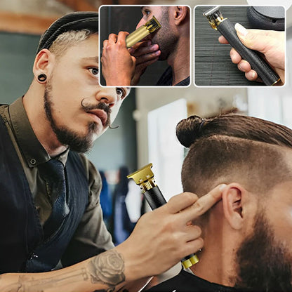 Coiffeur qui coupe cheveux  homme avec tondeuse sans fil
