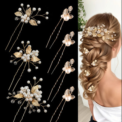 Mariée blonde coiffée, Épingles à cheveux ornées de perles élégantes et dorure, parfaites pour ajouter une touche de sophistication à vos coiffures. 