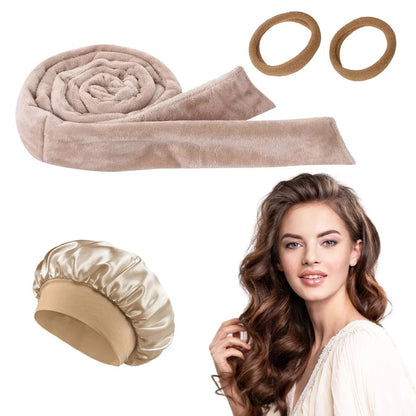 Bigoudi sans chaleur avec Bonnet Satin Assorti beige