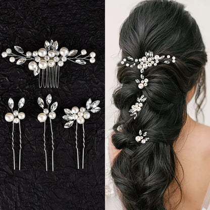 Épingles à cheveux avec perles diamant et argent, parfaites pour un maintien élégant et une touche glamour.