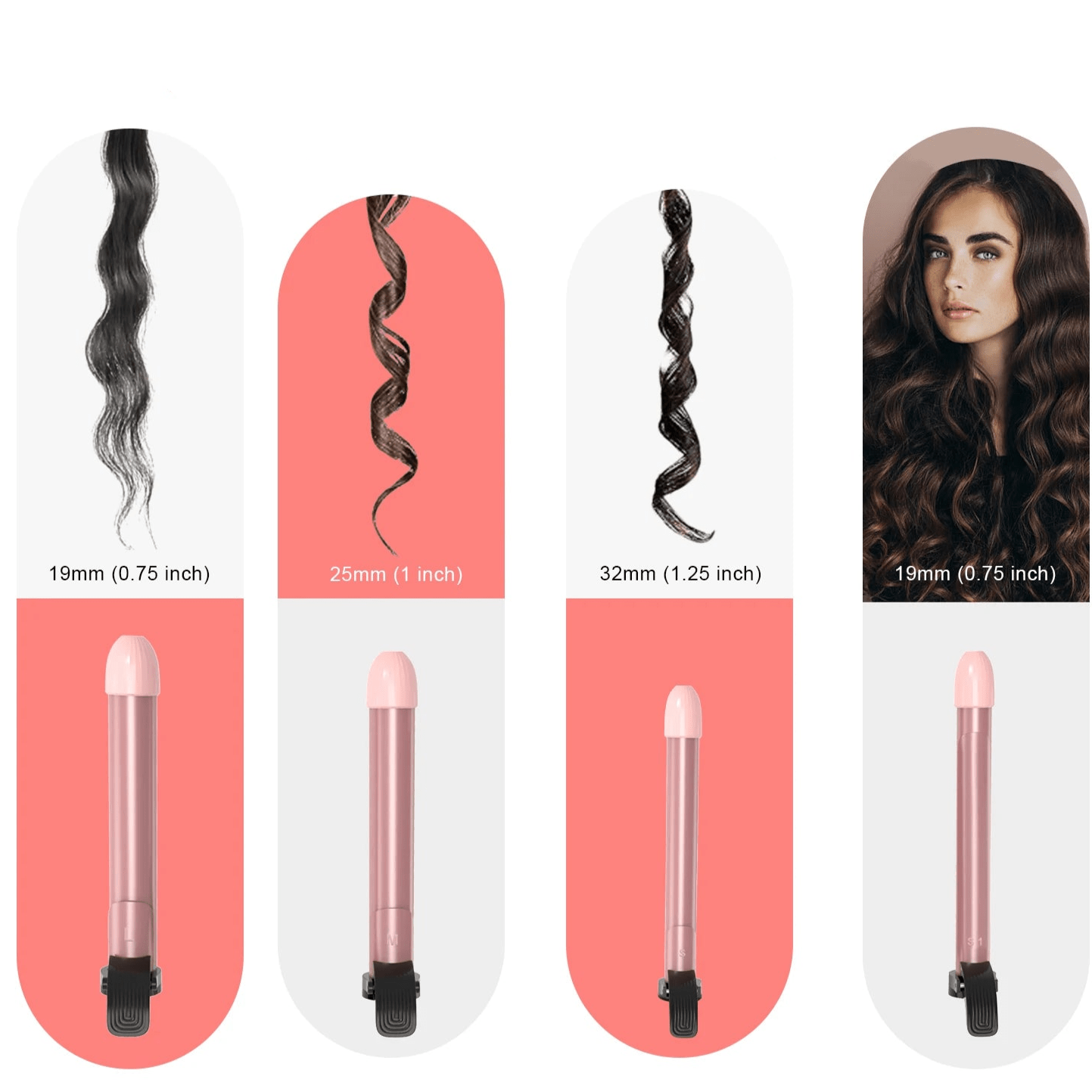 Fer a boucler - Rose - 4 tailles de boucles - Rotation auto - Cheveu Soyeux