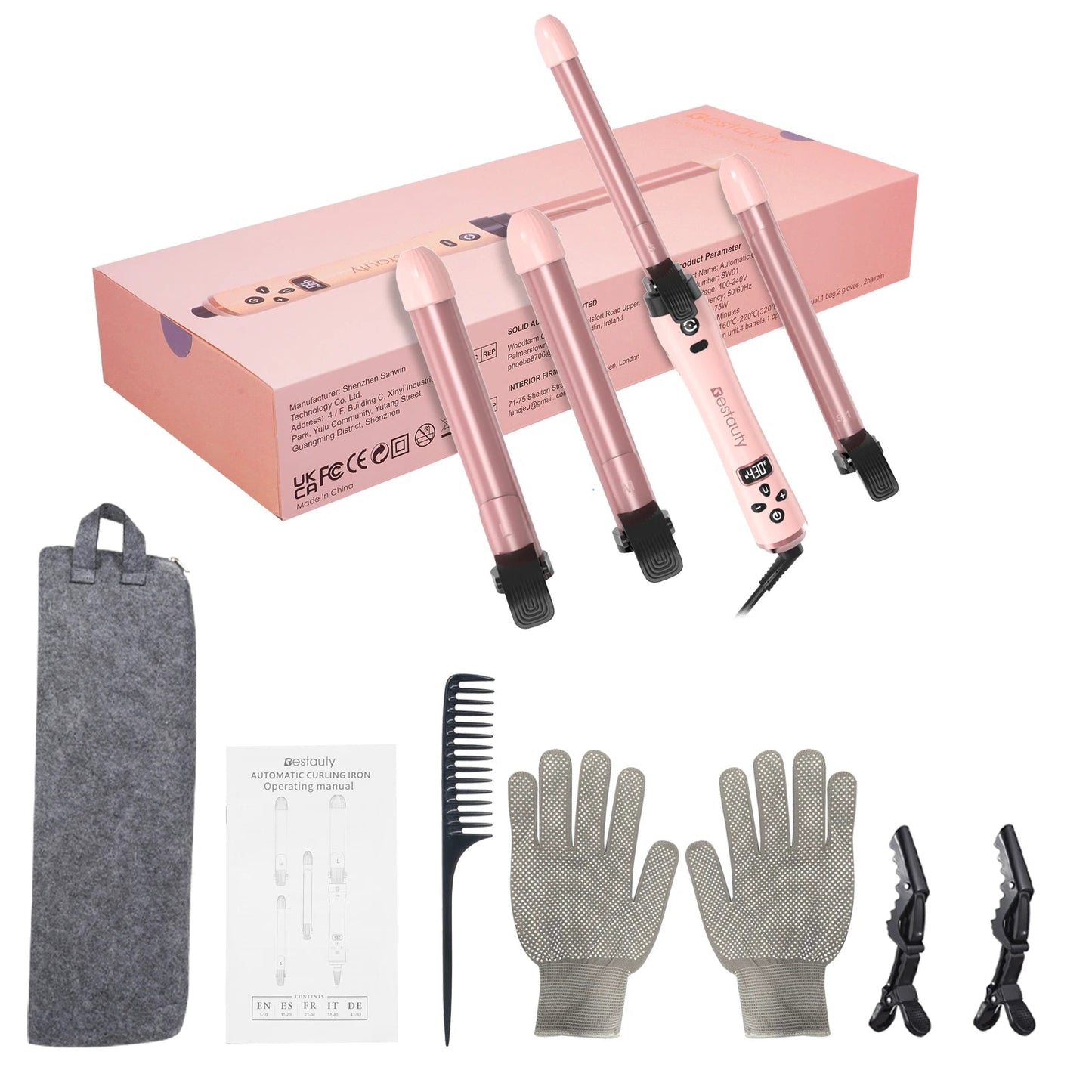 Fer a boucler - Rose - 4 tailles de boucles - Rotation auto - Cheveu Soyeux