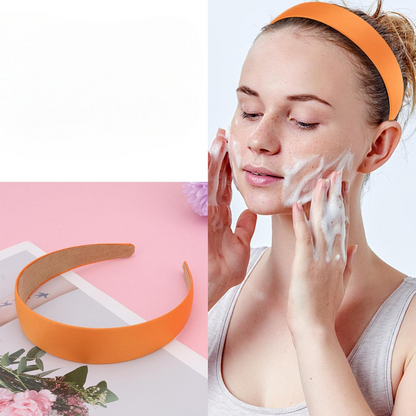 femme  portant serre-tête orange, offrant un maintien léger et sécurisé, idéal pour une coiffure, pour compléter vos tenues tout en offrant une fixation pratique. 
