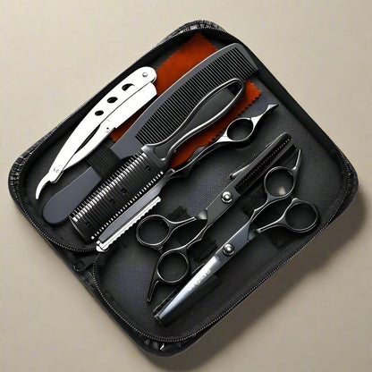 Kit ciseaux coiffure inox avec rasoir et étui - Cheveu Soyeux