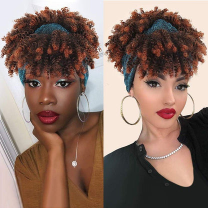 Perruque femme- Courte - Bouclée -Bandeau Afro - Cheveu Soyeux