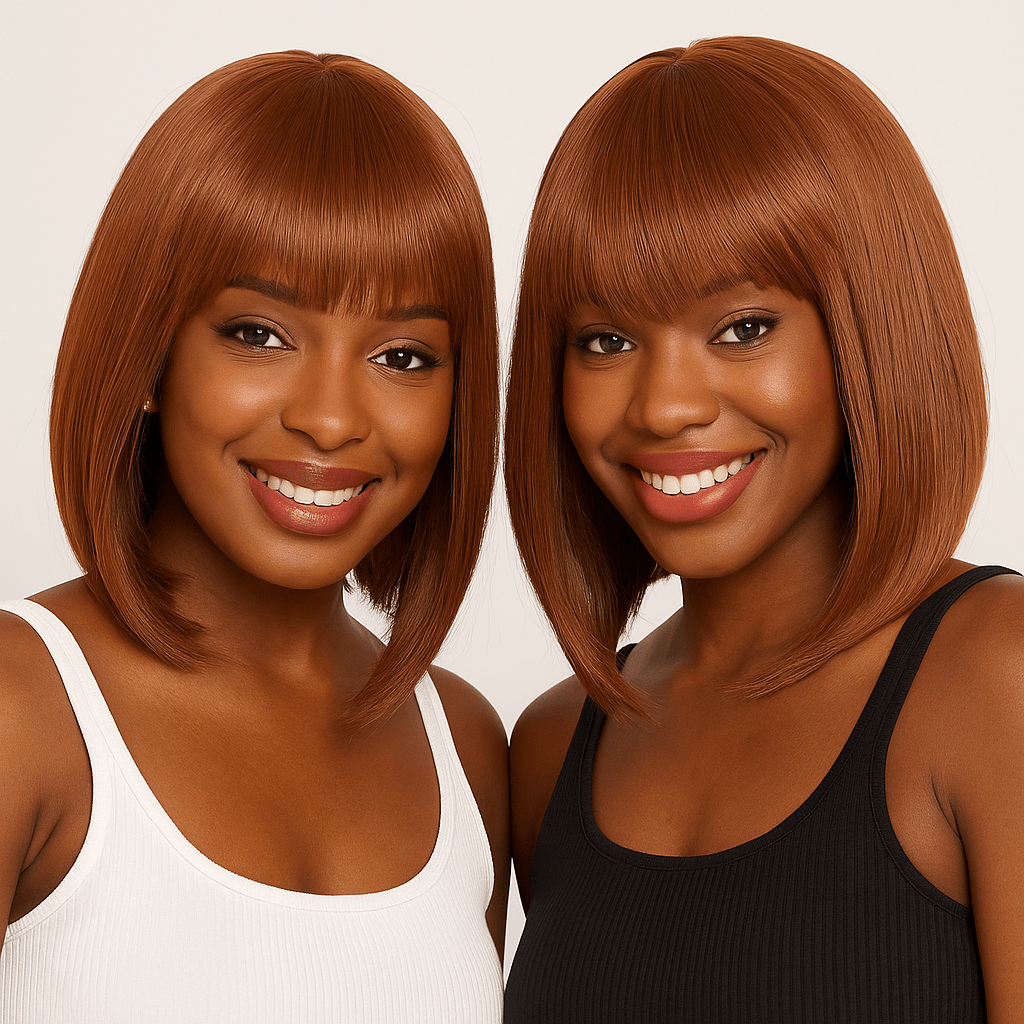 PERRUQUE FEMME – Courte - Carré avec Frange - Cheveu Soyeux