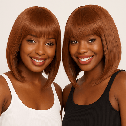 PERRUQUE FEMME – Courte - Carré avec Frange - Cheveu Soyeux