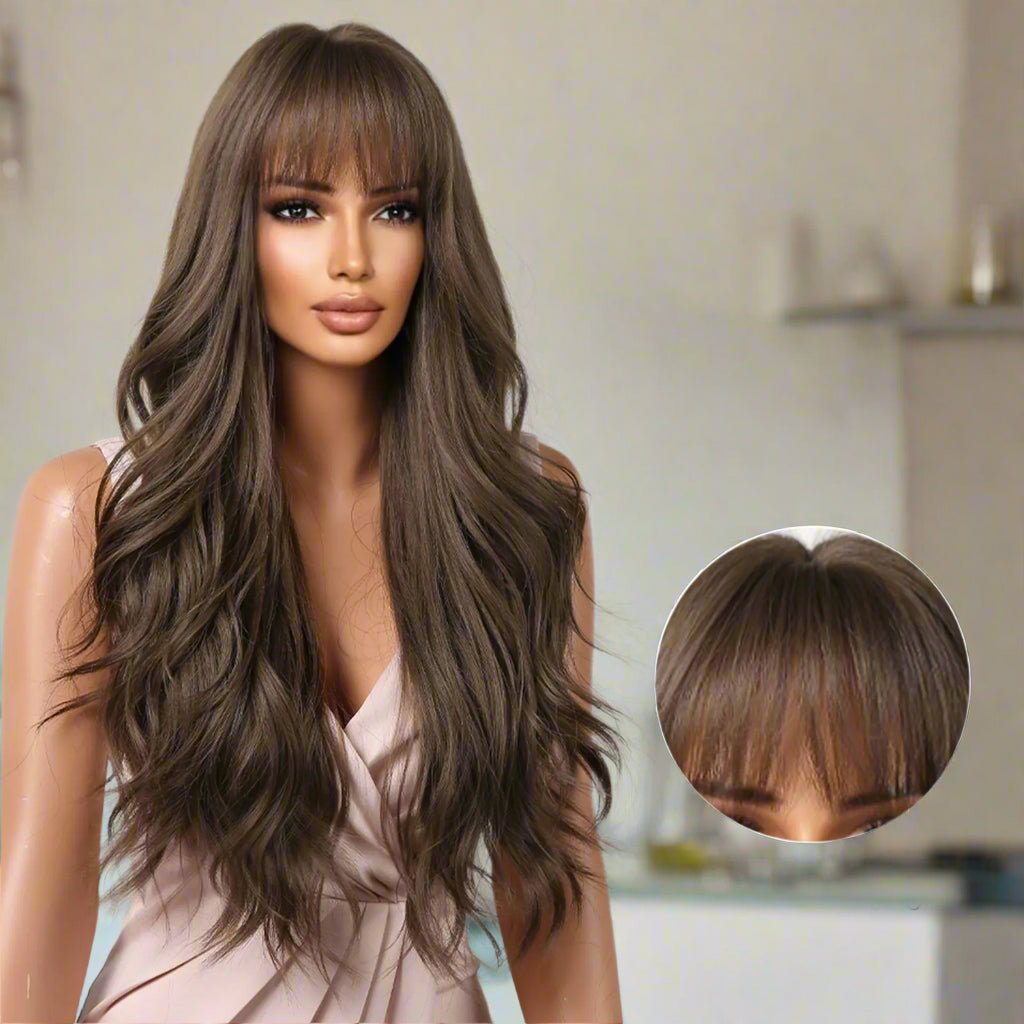Perruque femme - Longue- Bouclée-Frange - Cheveu Soyeux