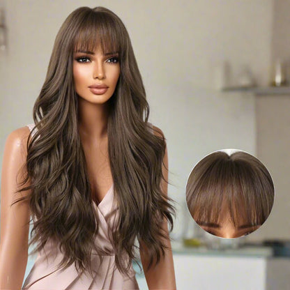 Perruque femme - Longue- Bouclée-Frange - Cheveu Soyeux